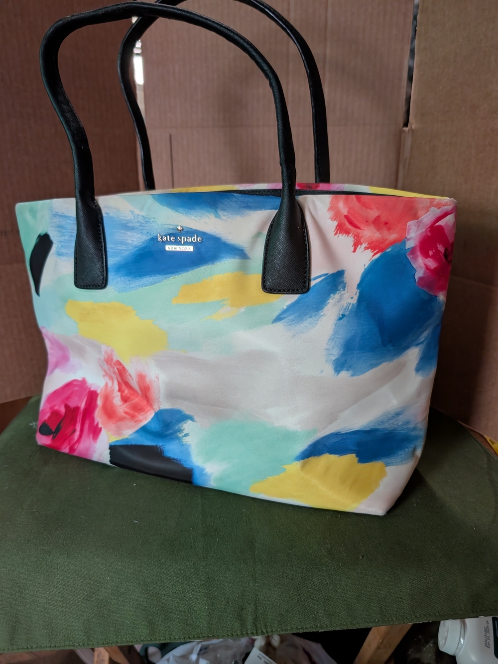 kate spade Multicolor Floral Brushstroke Tote with Black Handles